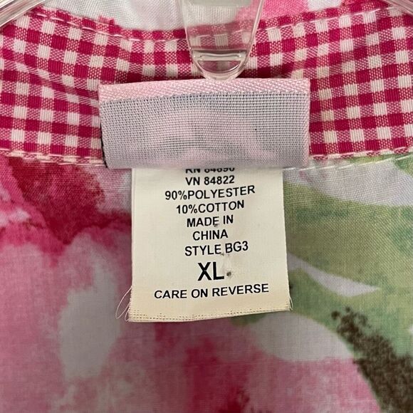 Adrian Delafield Floral Gingham Shirt Womens XL Button Up Easter Spring Country - Picture 8 of 11